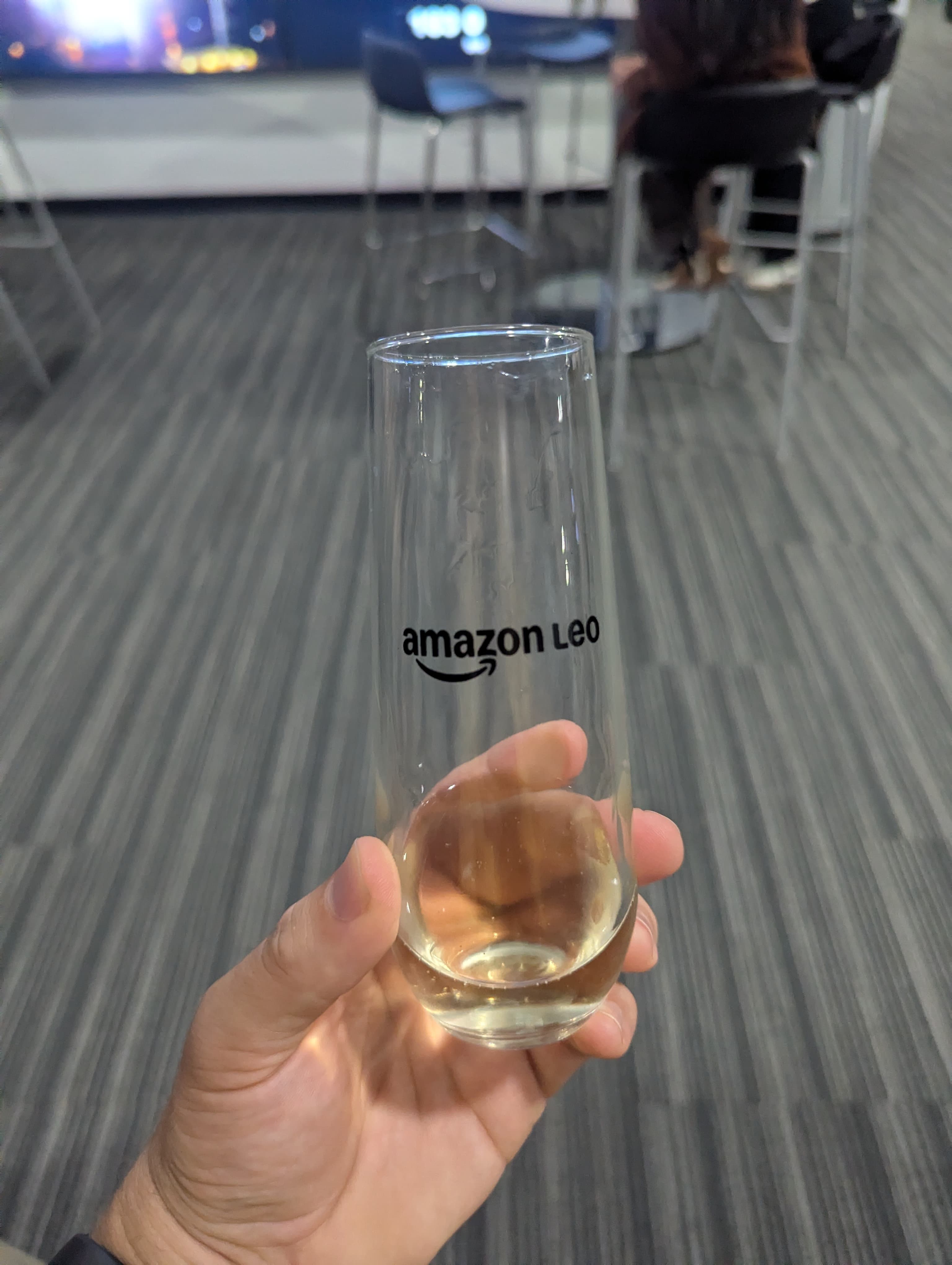 Amazon Leo champagne flute from the post-launch toast